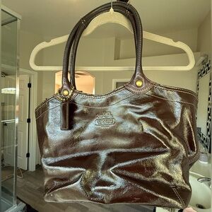 Rare Vintage Coach Raisin Brown Patent Leather East West Tote
